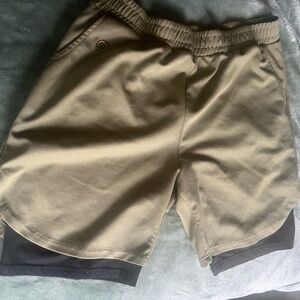 Men's Olive Green and Black Shorts